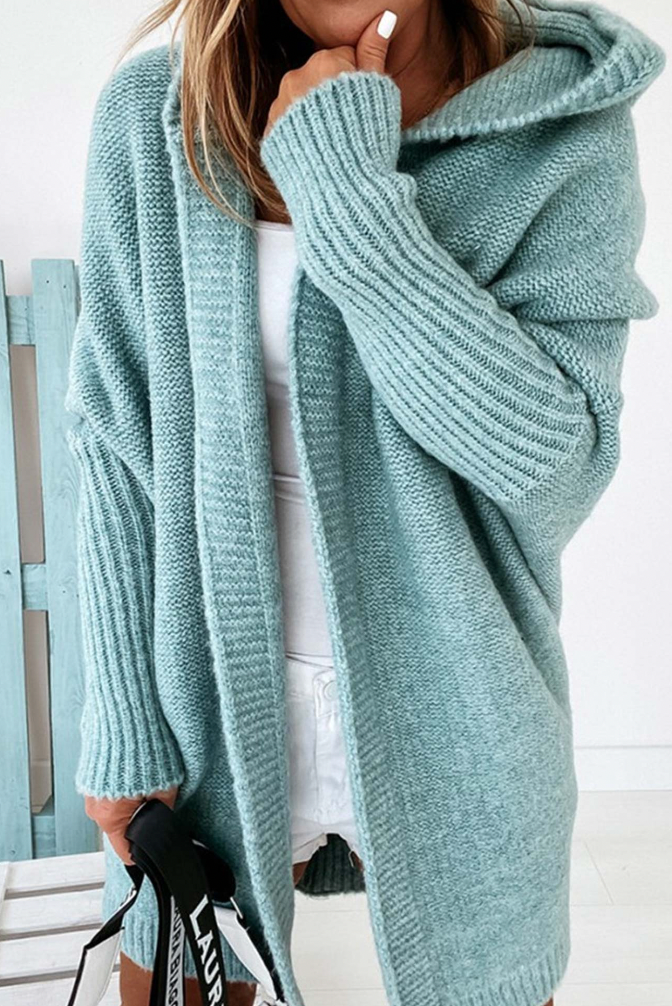 Indira | Elegante lange Strickjacke mit Kapuze für Frauen