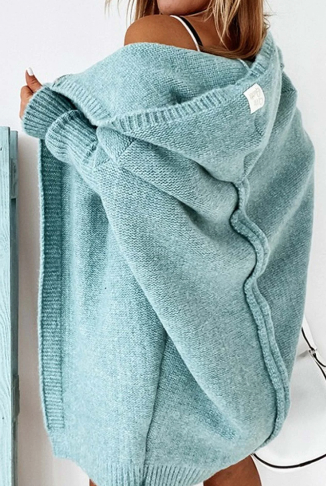 Indira | Elegante lange Strickjacke mit Kapuze für Frauen