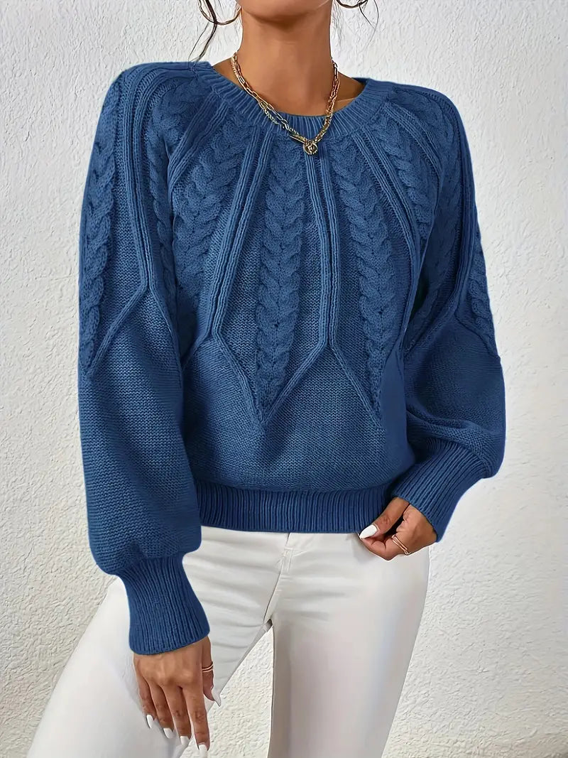 Strickpullover Mit Zopfmuster Und Rundhalsausschnitt Für Frauen