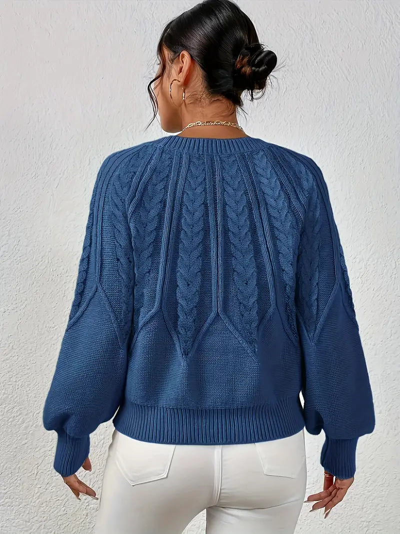 Strickpullover Mit Zopfmuster Und Rundhalsausschnitt Für Frauen