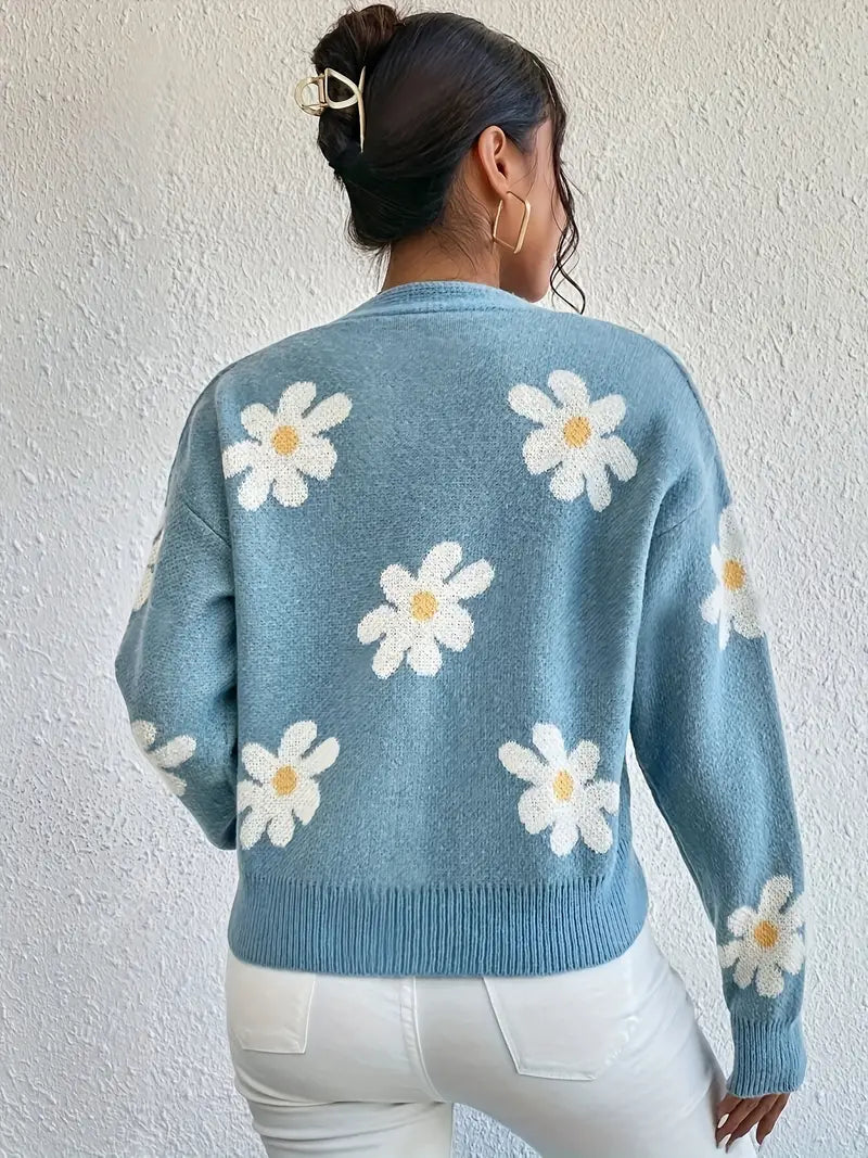 Strickpullover mit Blumenmuster und langen Ärmeln Für Frauen