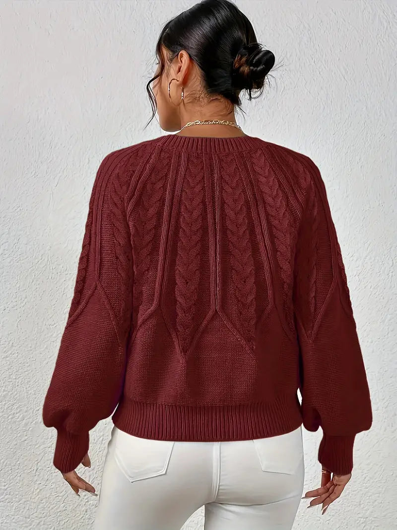 Strickpullover Mit Zopfmuster Und Rundhalsausschnitt Für Frauen
