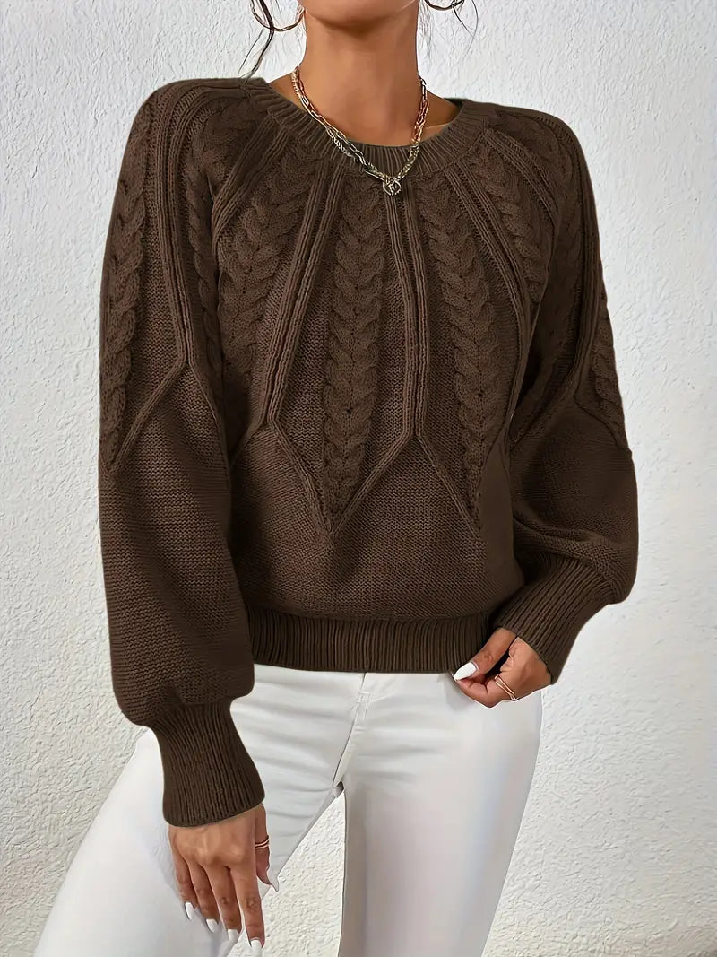 Strickpullover Mit Zopfmuster Und Rundhalsausschnitt Für Frauen