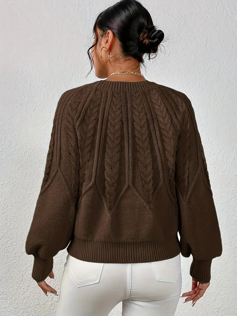 Strickpullover Mit Zopfmuster Und Rundhalsausschnitt Für Frauen