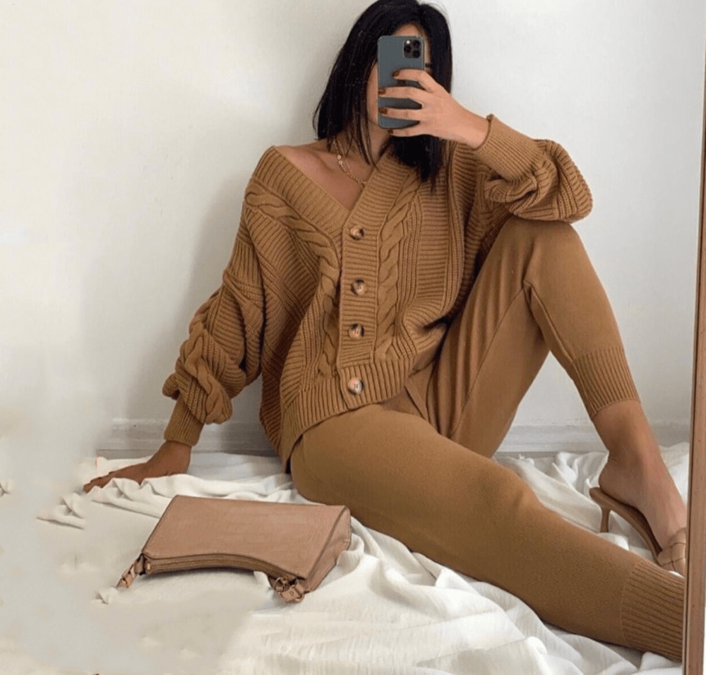 Charmantes 2-teilige Set mit Strickjacke und bequemer Hose Für Frauen
