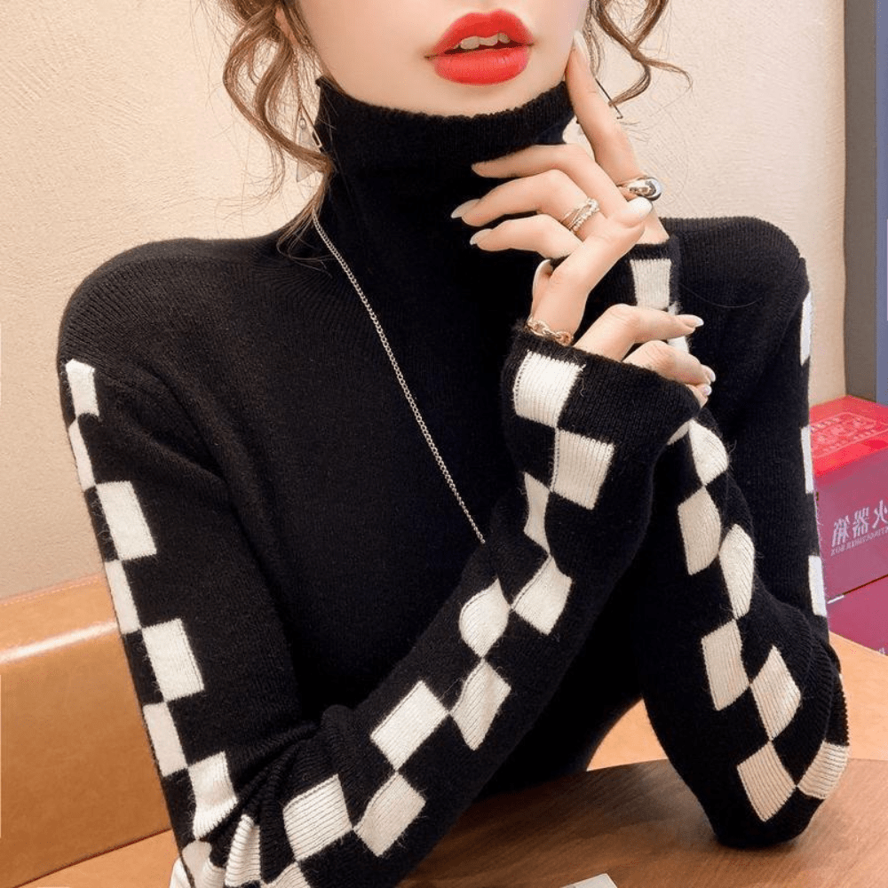 Gemütlicher Rollkragenpullover Mit Karo-Design Für Frauen