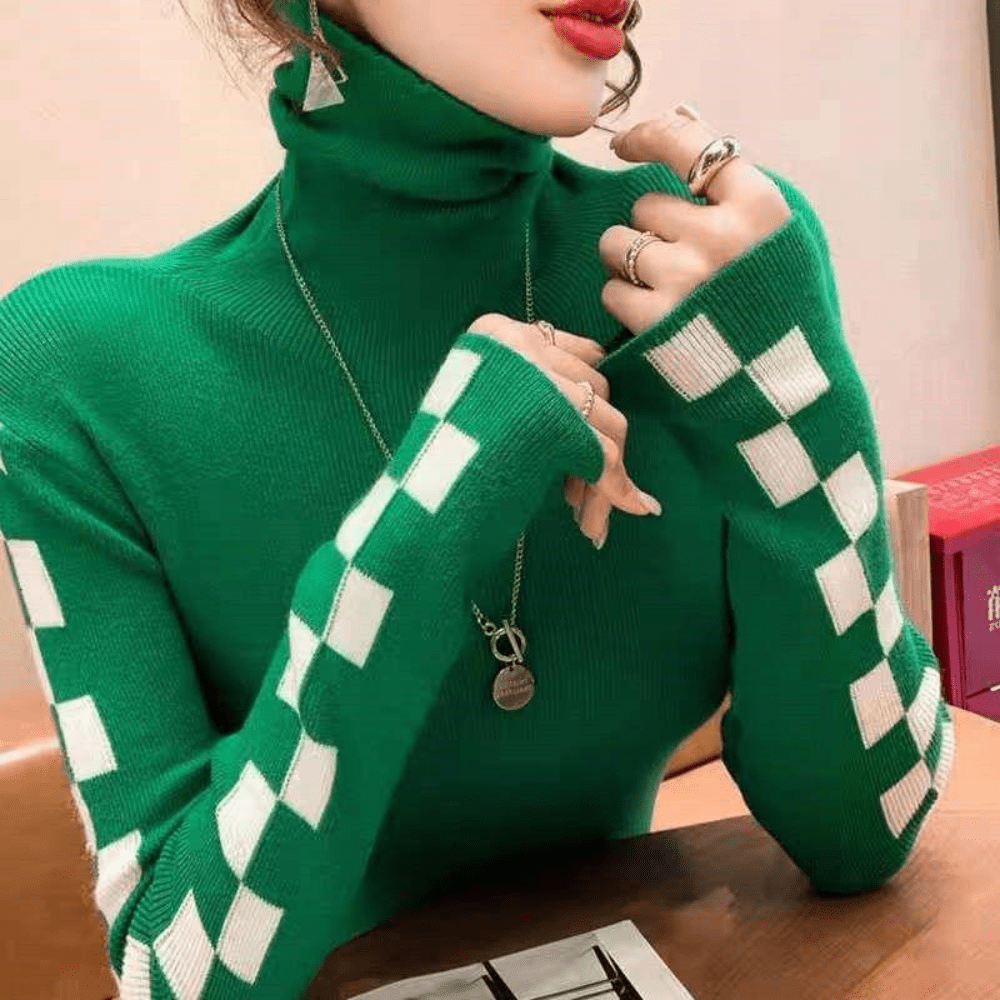 Gemütlicher Rollkragenpullover Mit Karo-Design Für Frauen