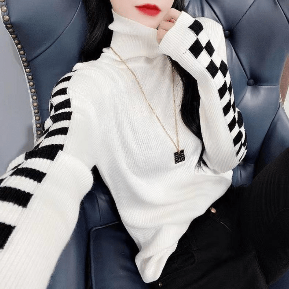 Gemütlicher Rollkragenpullover Mit Karo-Design Für Frauen