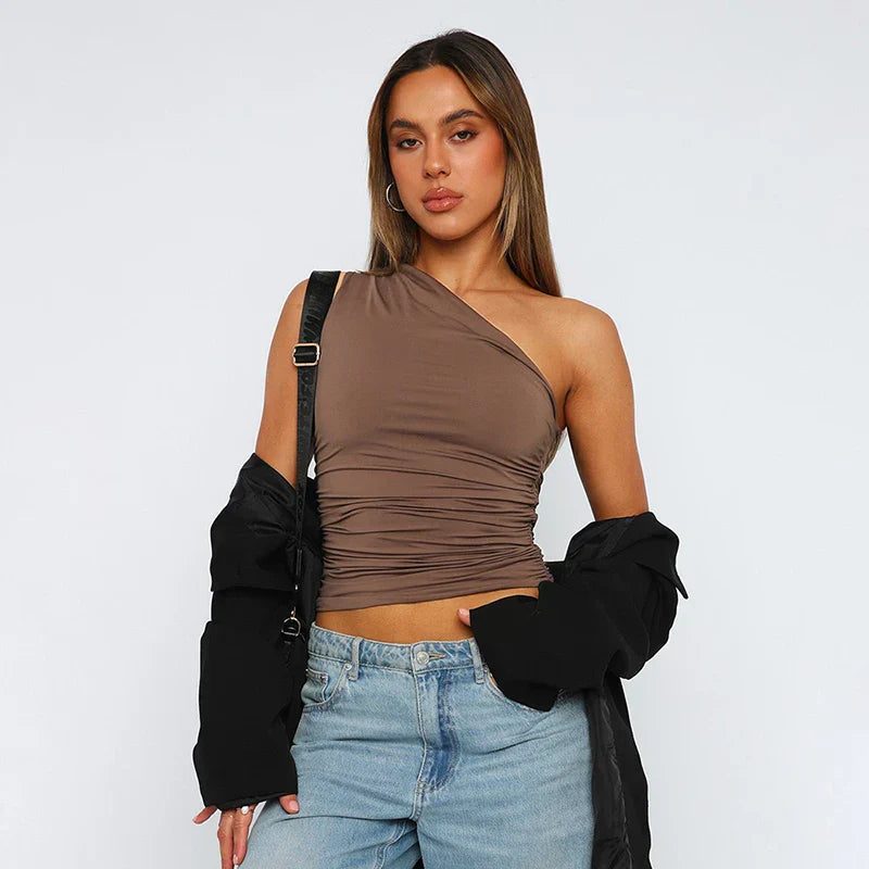 One Shoulder Crop Top mit Faltenstruktur für Frauen