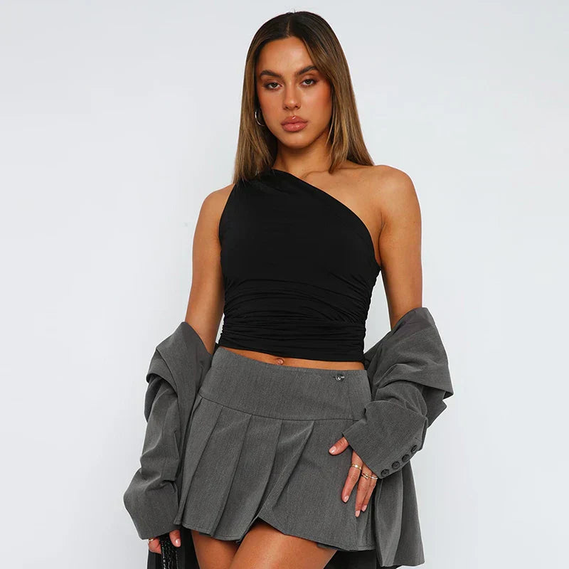 One Shoulder Crop Top mit Faltenstruktur für Frauen