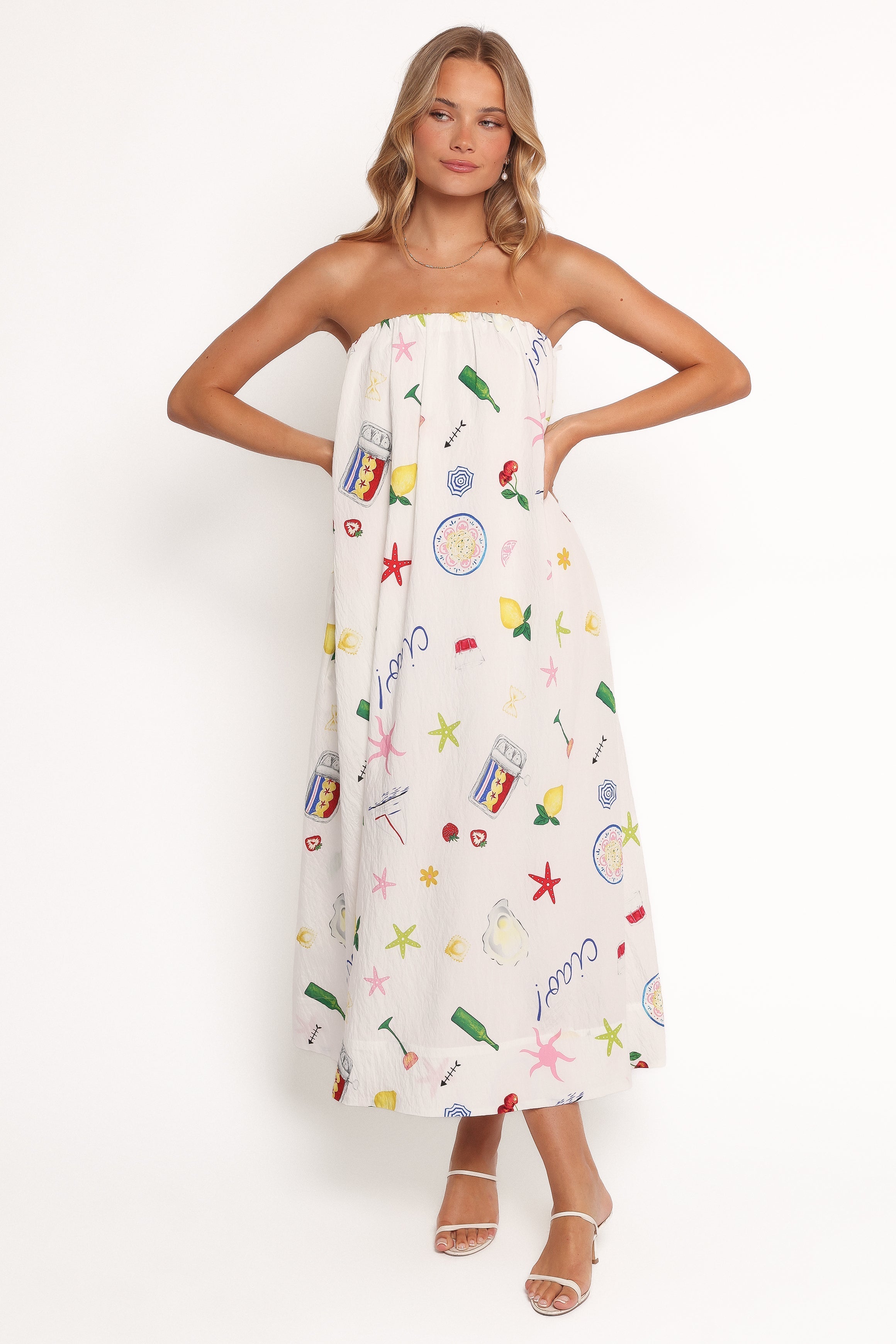 Bernarda | Trägerloses Maxikleid mit Print
