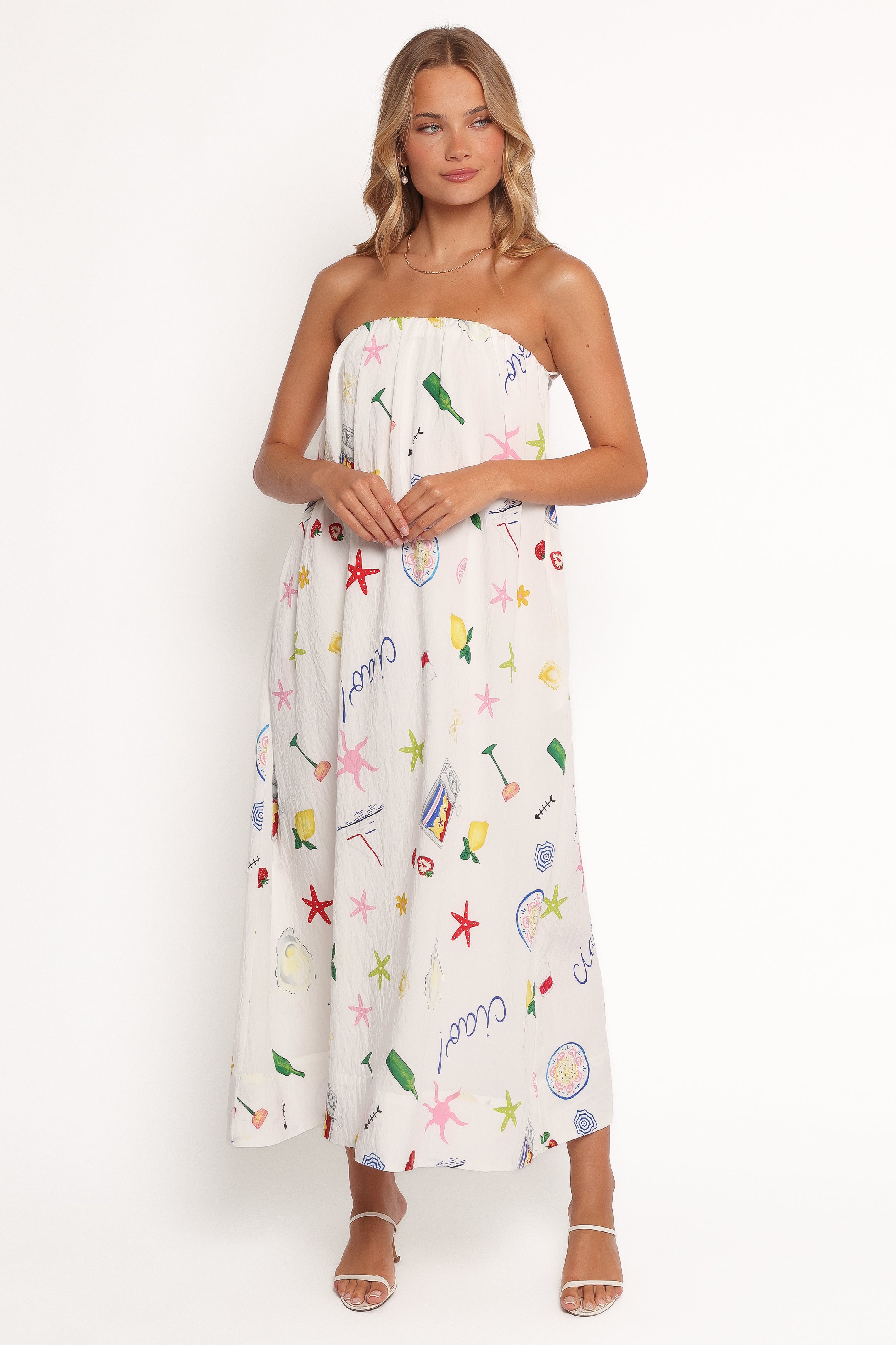 Bernarda | Trägerloses Maxikleid mit Print