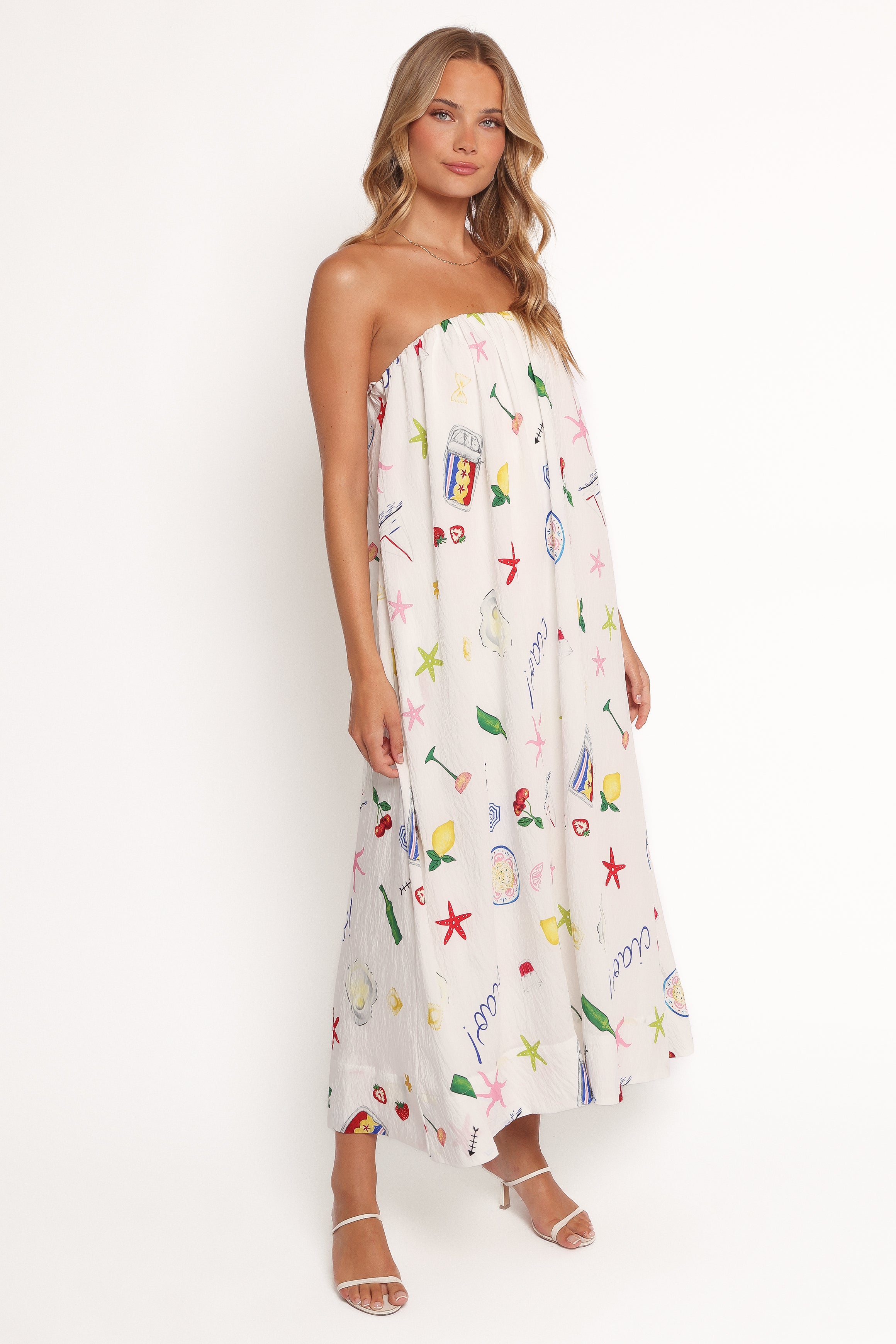 Bernarda | Trägerloses Maxikleid mit Print