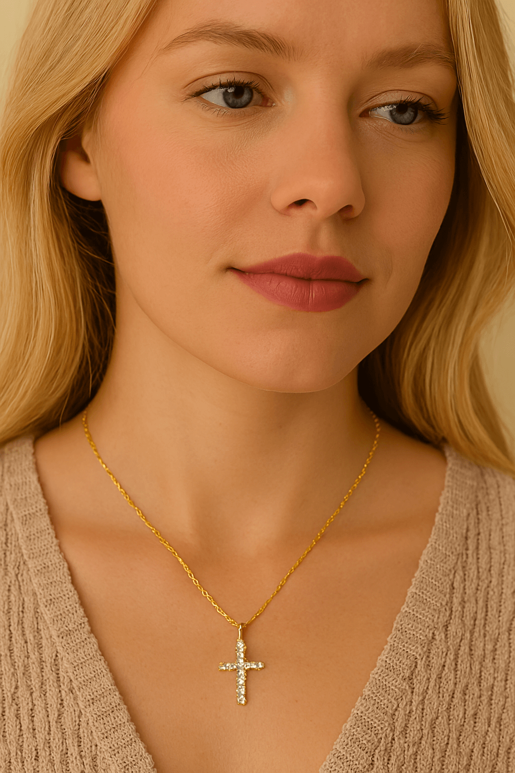 Goldene Zirkonia-Kreuz-Halskette mit Anhänger für Damen