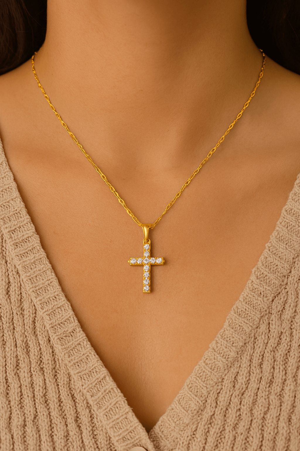 Goldene Zirkonia-Kreuz-Halskette mit Anhänger für Damen