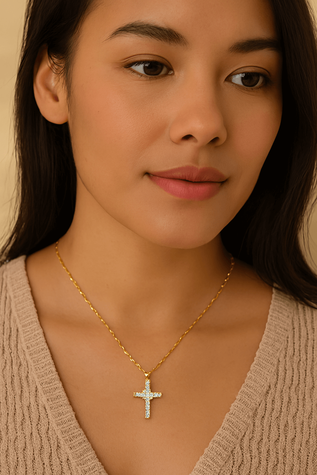 Goldene Zirkonia-Kreuz-Halskette mit Anhänger für Damen