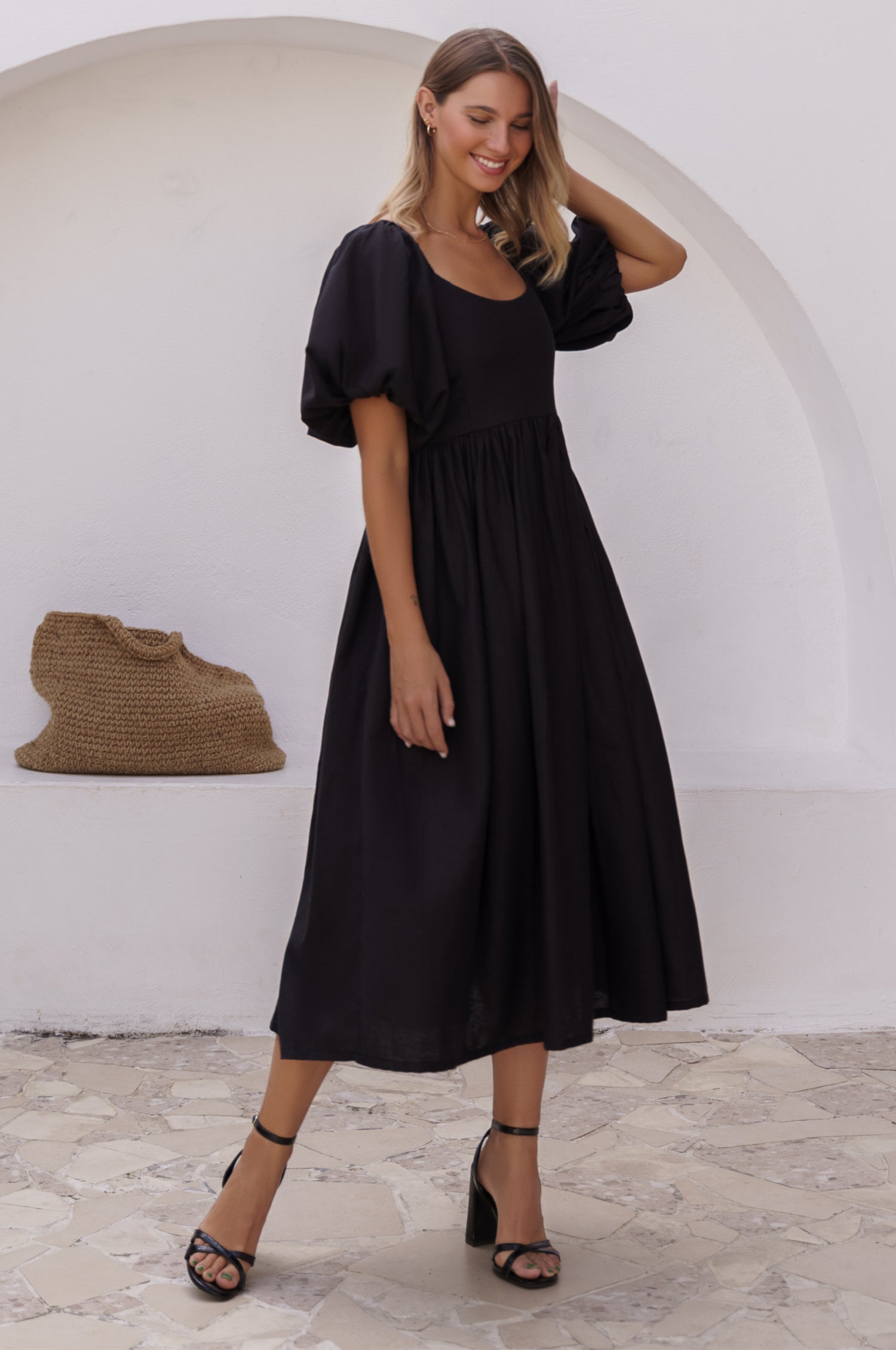 Aliantha | Elegantes Midikleid mit Puffärmeln