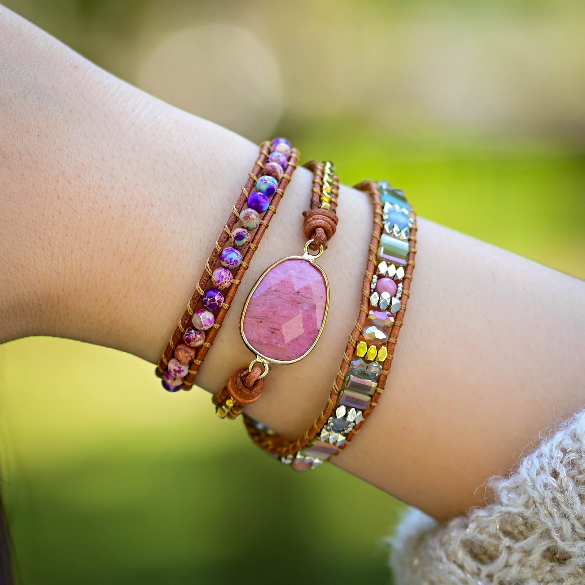 Natürliches Rhodonit & Jaspis Erdton Perlenarmband Für Damen