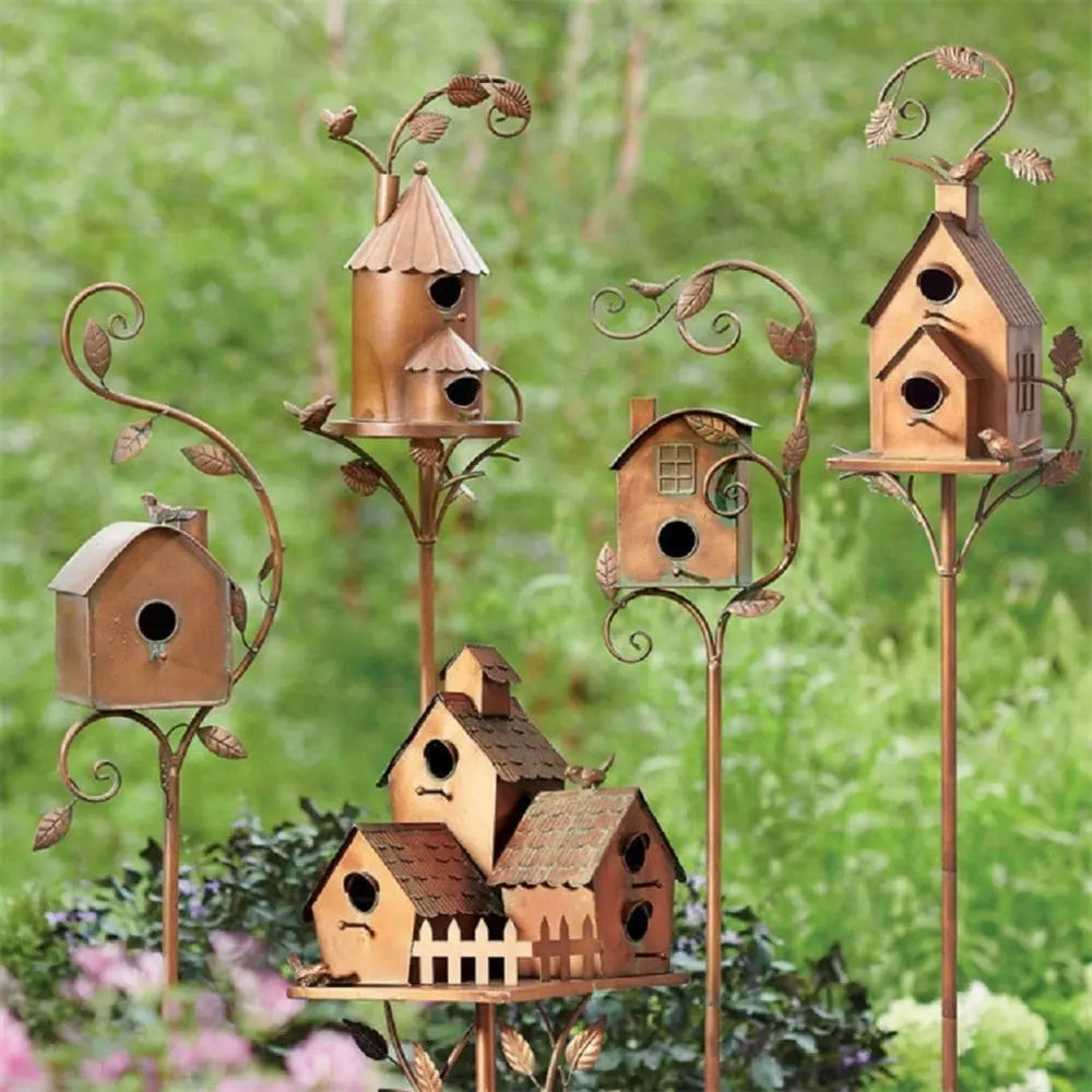 Dekorativer Metall-Vogelhaus-Gartenstab – Vintage-Stil product image 7