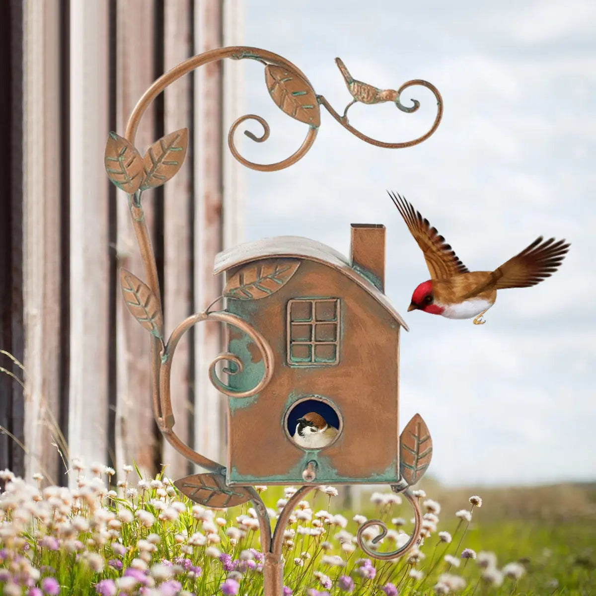 Dekorativer Metall-Vogelhaus-Gartenstab – Vintage-Stil product image 8