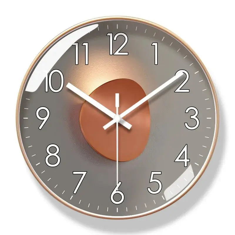Designer-Wanduhr mit geräuschlosem Uhrwerk displaying copper circle on gradient grey face