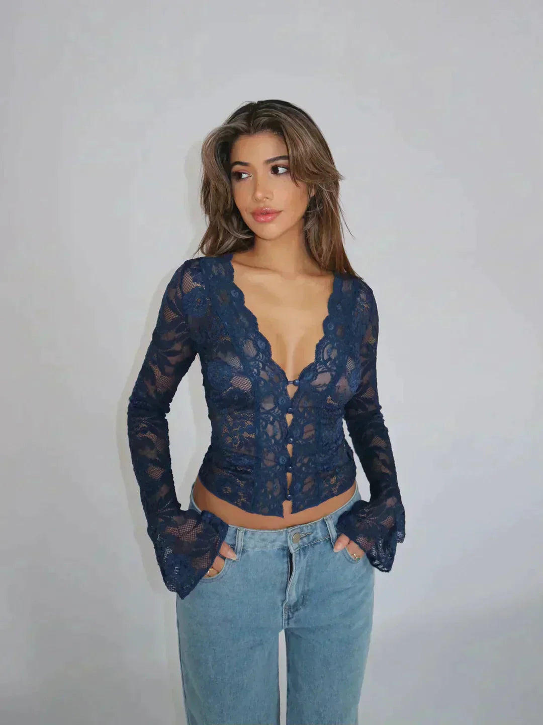 Spitzenbesetztes Crop-Top für Frauen