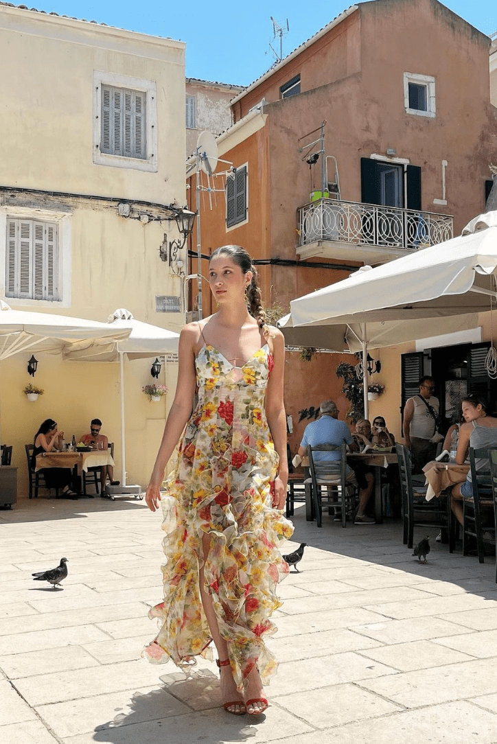Maxikleid Aus Chiffon Mit Rosenmuster Für Frauen
