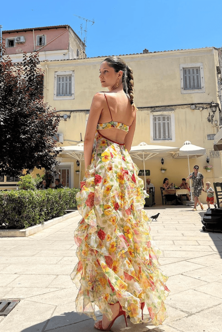 Maxikleid Aus Chiffon Mit Rosenmuster Für Frauen