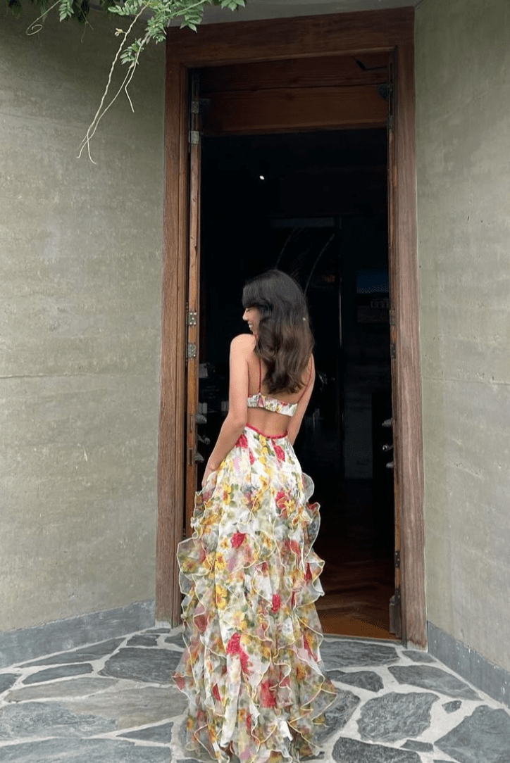 Maxikleid Aus Chiffon Mit Rosenmuster Für Frauen