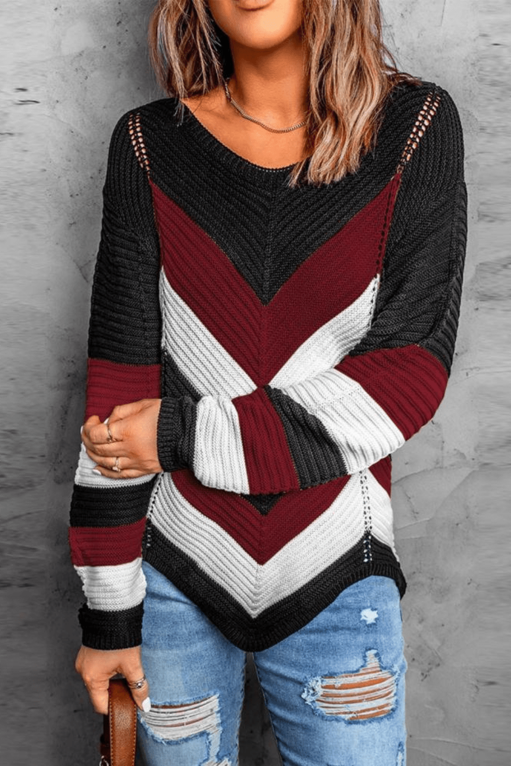 Modischer Gestreifter Strickpullover Für Frauen