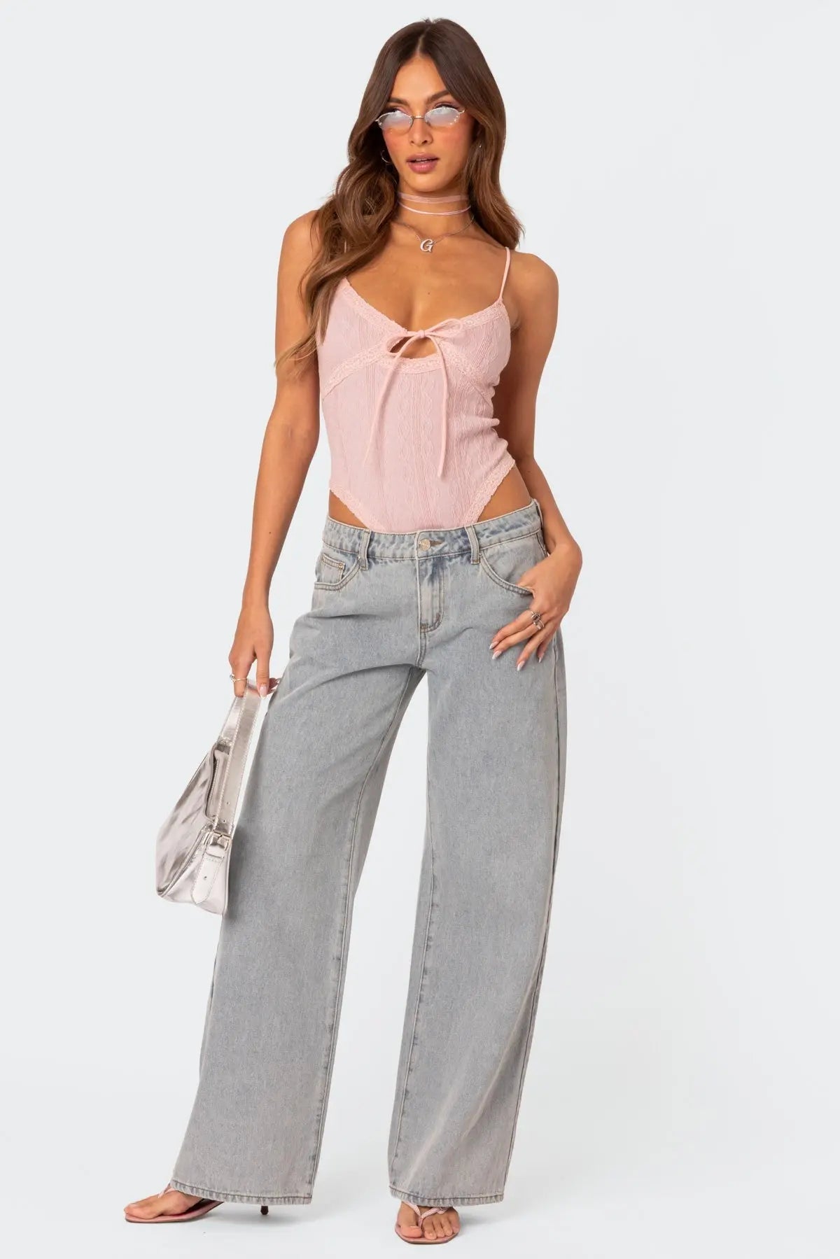Jeans mit Schleifenbund, lockerer Passform und verstellbarer Taille für Frauen