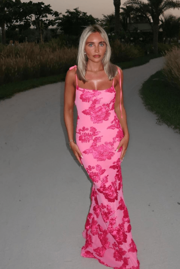 Pinkes Blumenkleid mit Knotenträgern und eleganter Passform Für Frauen