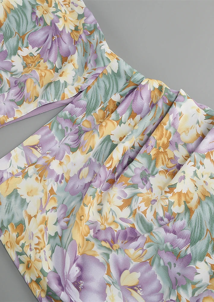 Raffiniertes Florales Kleid Mit Einem Ärmel Für Frauen