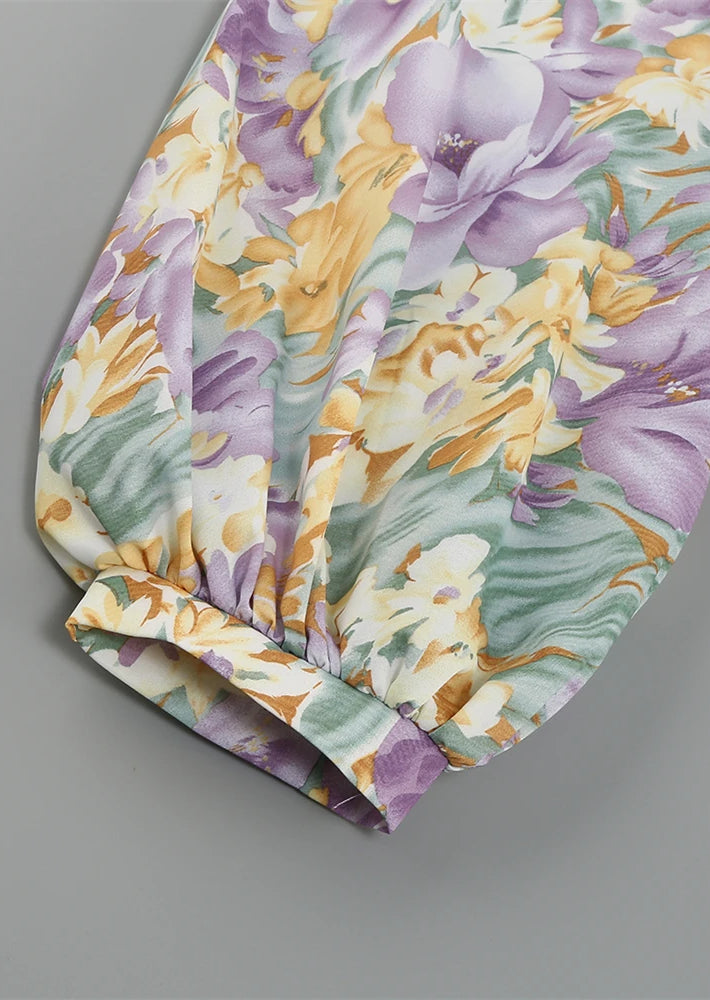 Raffiniertes Florales Kleid Mit Einem Ärmel Für Frauen