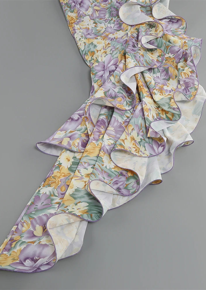 Raffiniertes Florales Kleid Mit Einem Ärmel Für Frauen