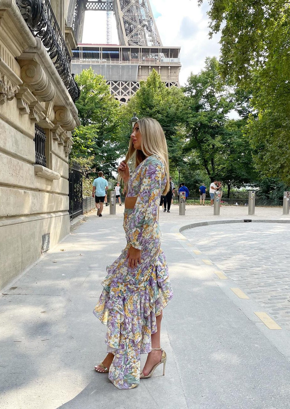 Raffiniertes Florales Kleid Mit Einem Ärmel Für Frauen