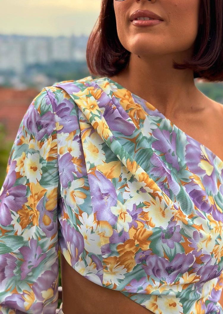 Raffiniertes Florales Kleid Mit Einem Ärmel Für Frauen