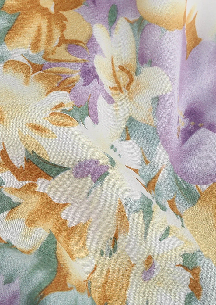 Raffiniertes Florales Kleid Mit Einem Ärmel Für Frauen