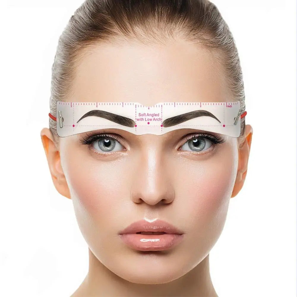 Woman wearing clear Augenbrauen Schablonen stencil positioned over both eyebrows