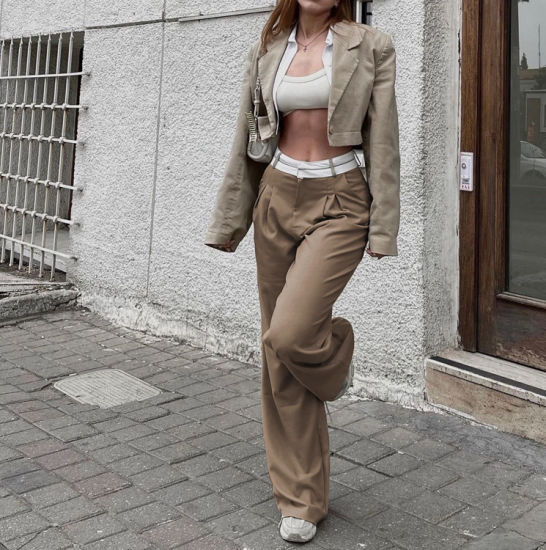 Modische Hochtaillierte Gerade Hose Für Frauen
