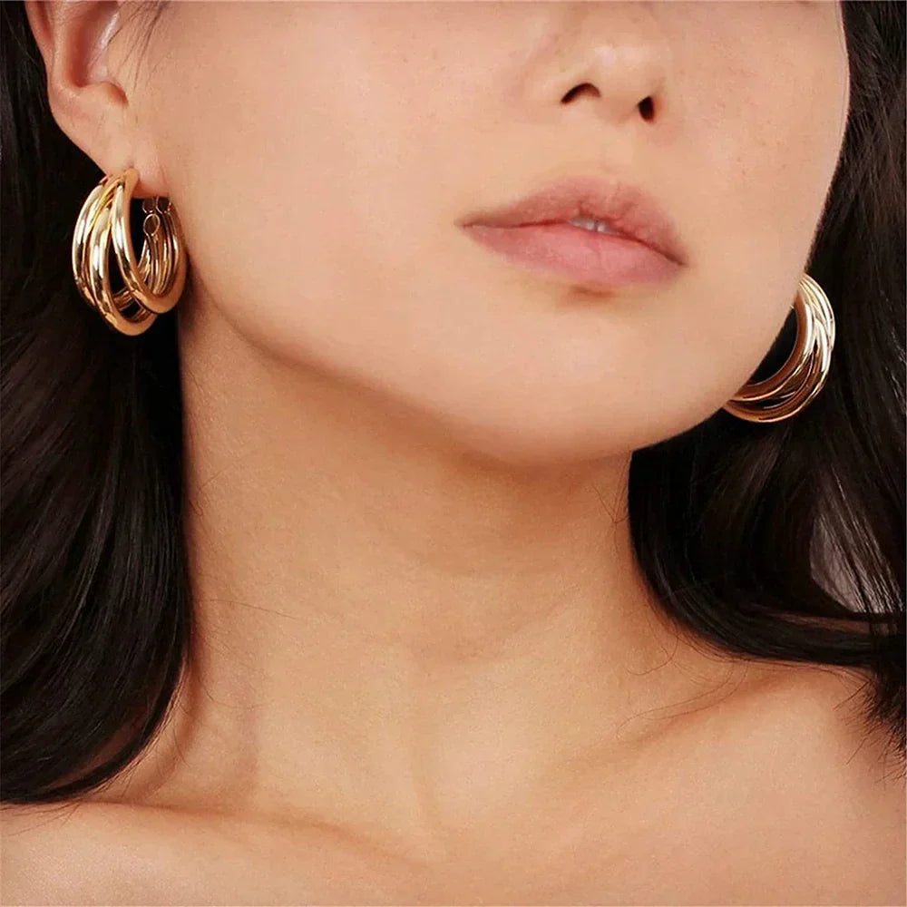 Set aus 3 Goldfarbener Creolen Für Frauen