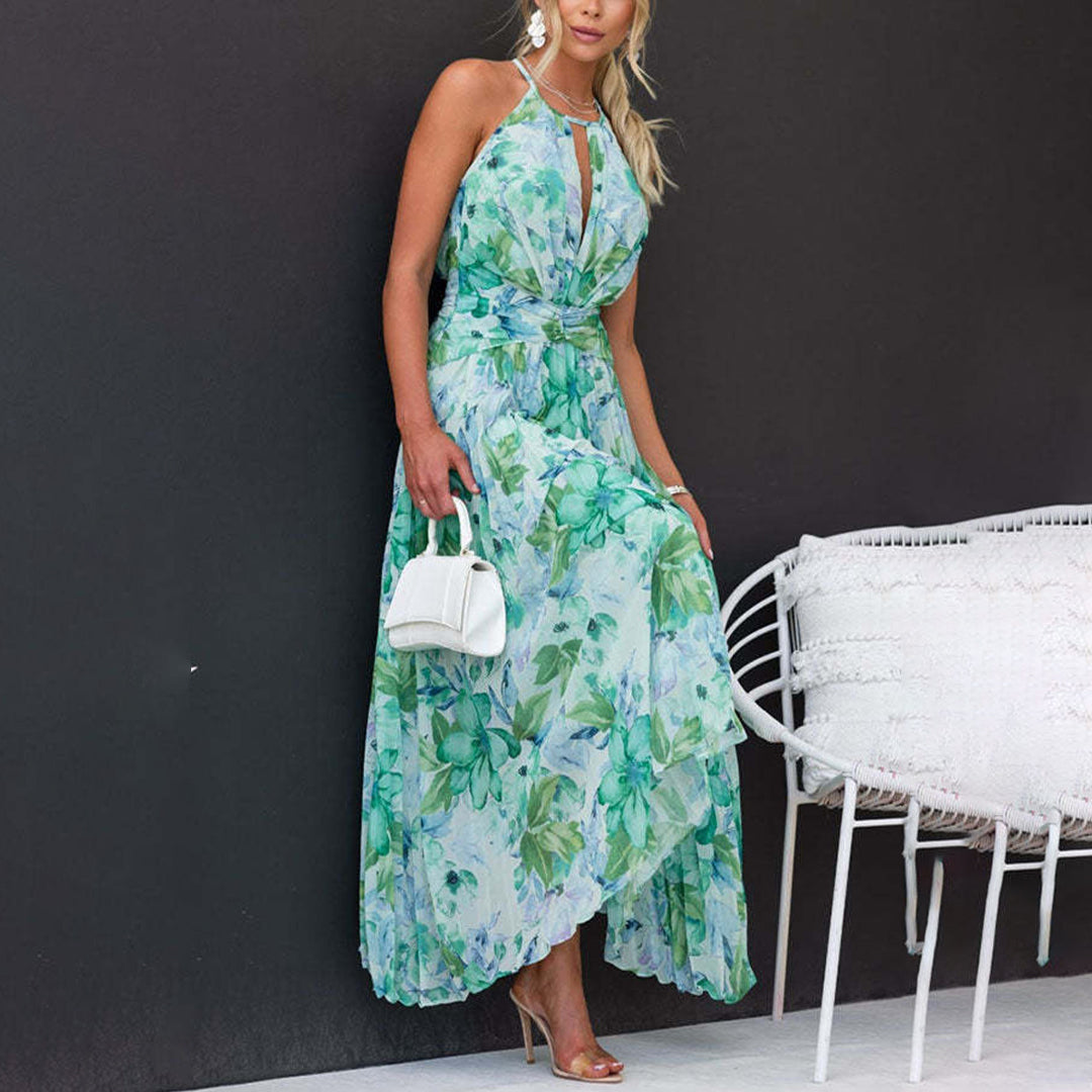 Elegantes Maxikleid Mit Blumenhals Für Frauen