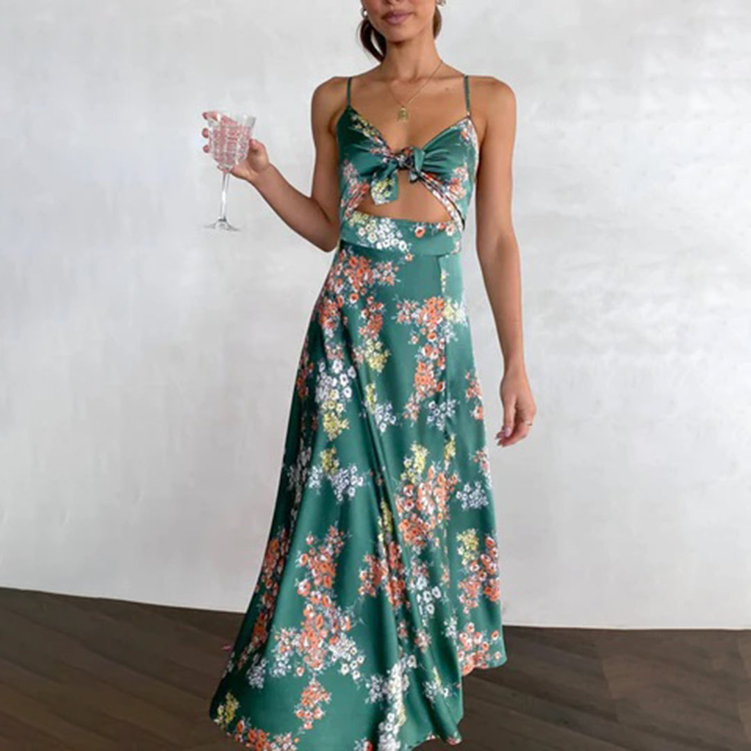 Lässiges Geripptes Blumenkleid mit Schlitz für Frauen