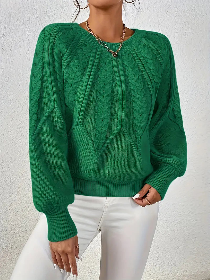 Strickpullover Mit Zopfmuster Und Rundhalsausschnitt Für Frauen