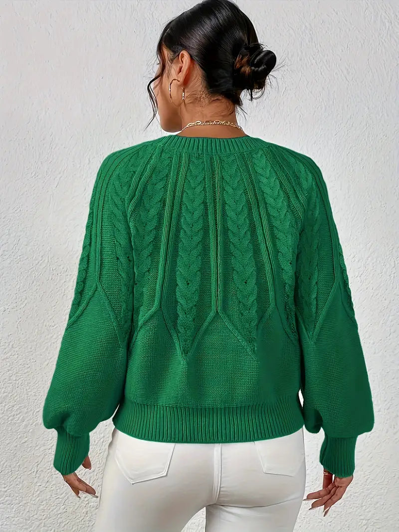 Strickpullover Mit Zopfmuster Und Rundhalsausschnitt Für Frauen