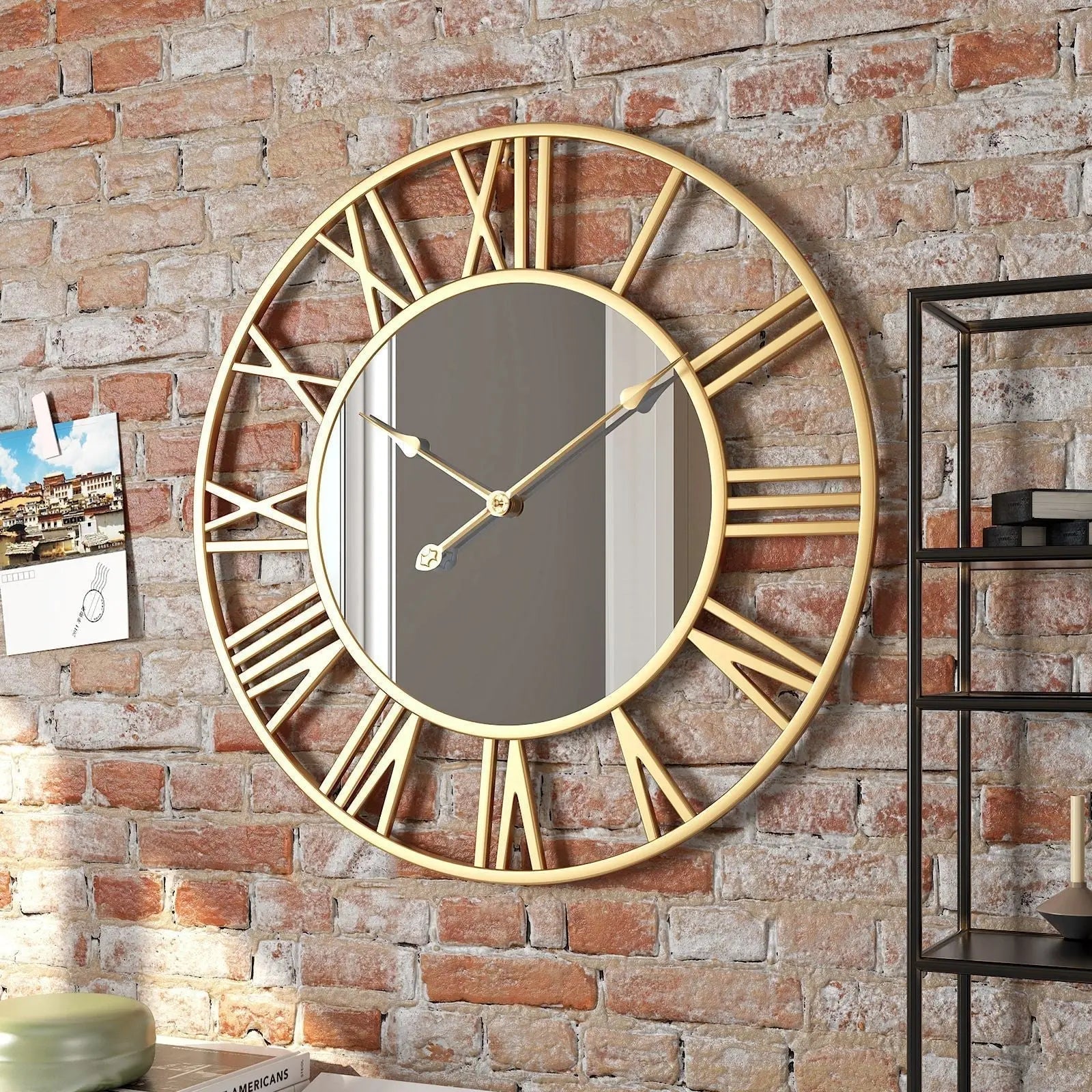 Große Vintage-Wanduhr aus Metall mit Spiegelelementen (39 cm) product image 1
