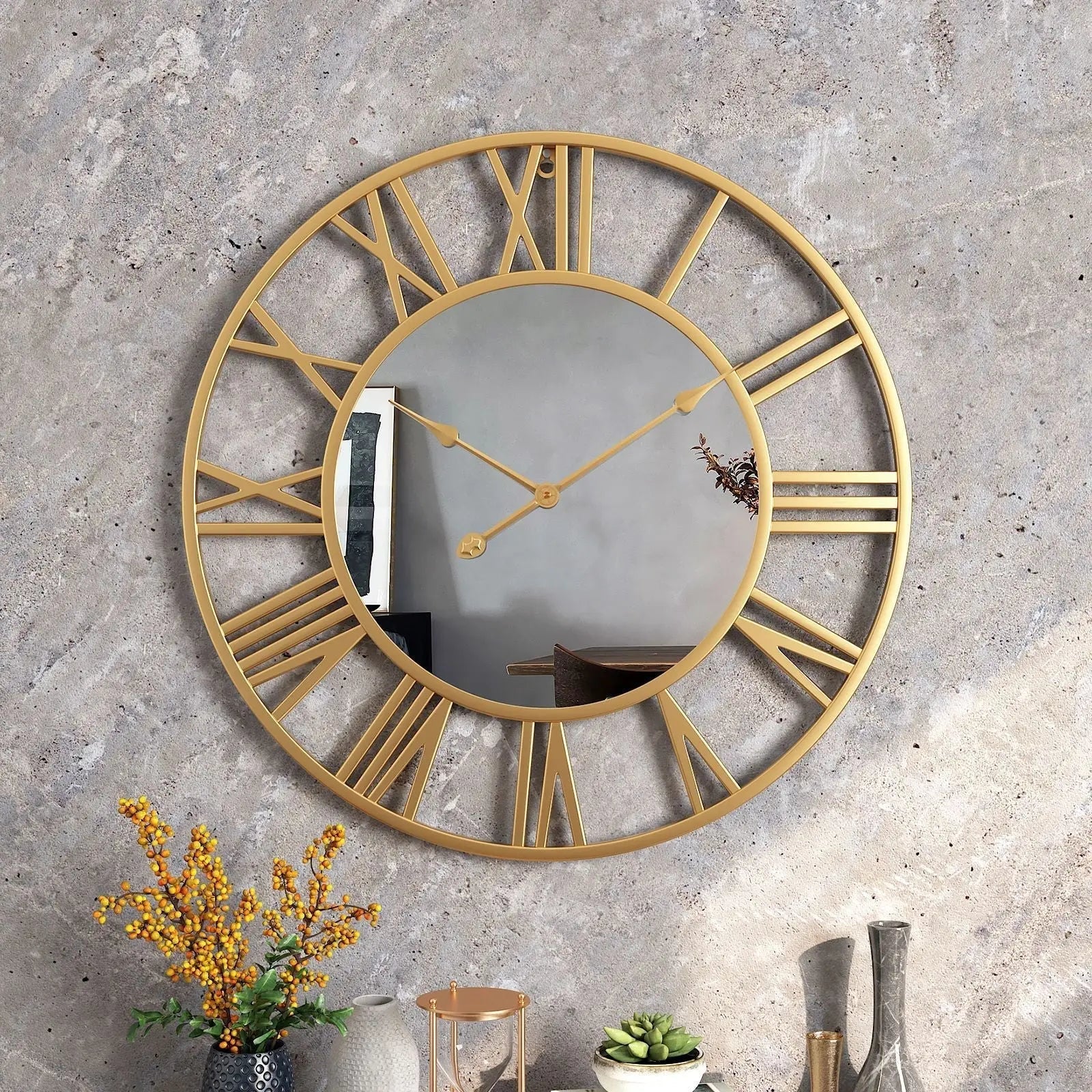 Große Vintage-Wanduhr aus Metall mit Spiegelelementen (39 cm) product image 2