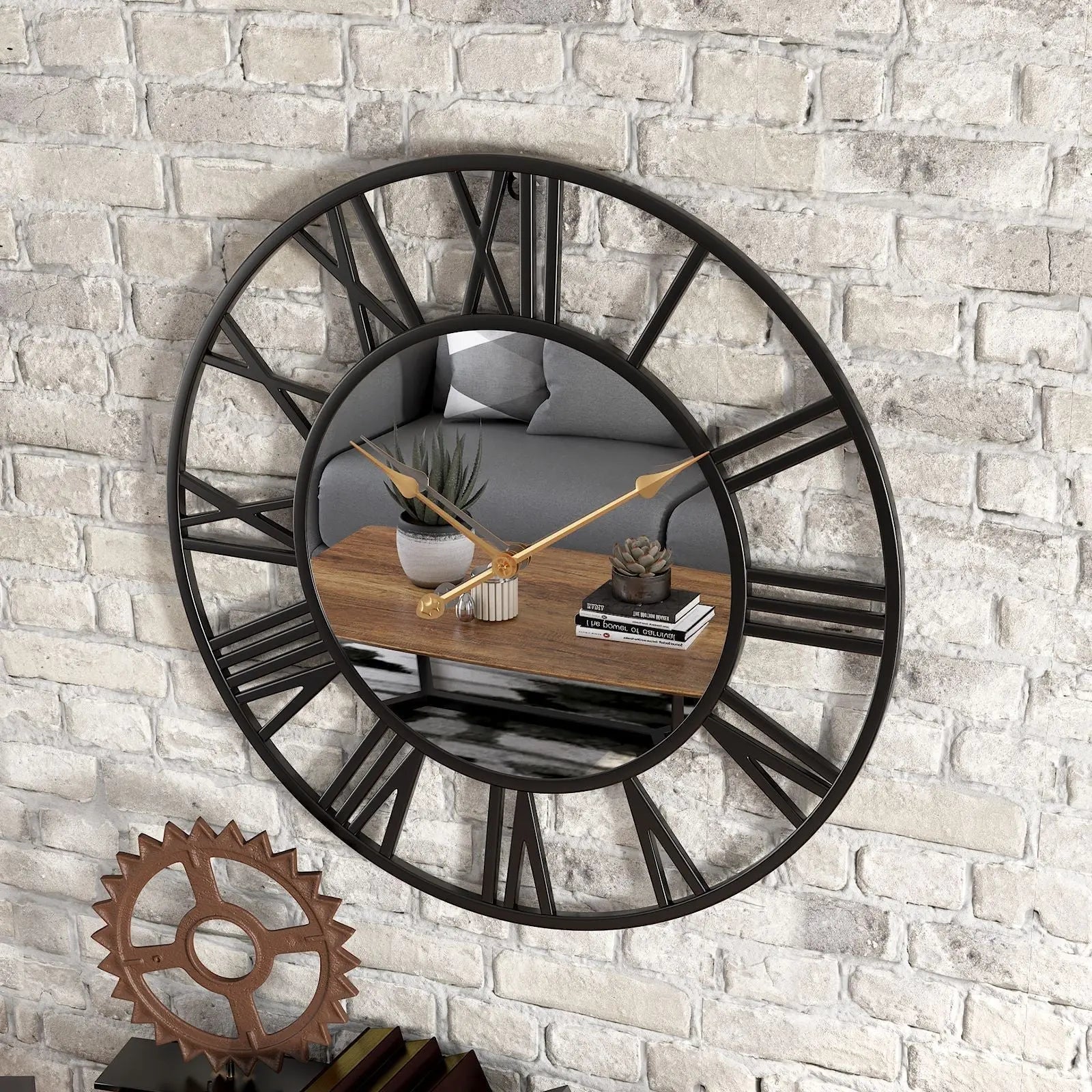 Große Vintage-Wanduhr aus Metall mit Spiegelelementen (39 cm) product image 3