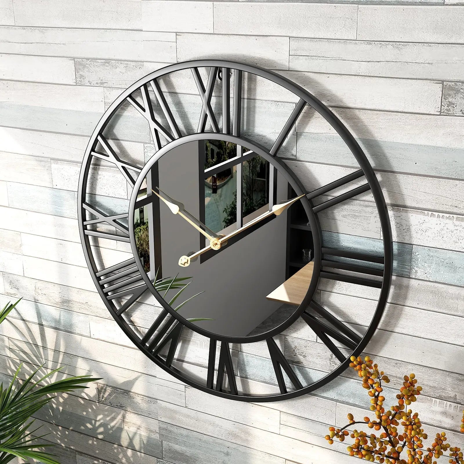 Große Vintage-Wanduhr aus Metall mit Spiegelelementen (39 cm) product image 6