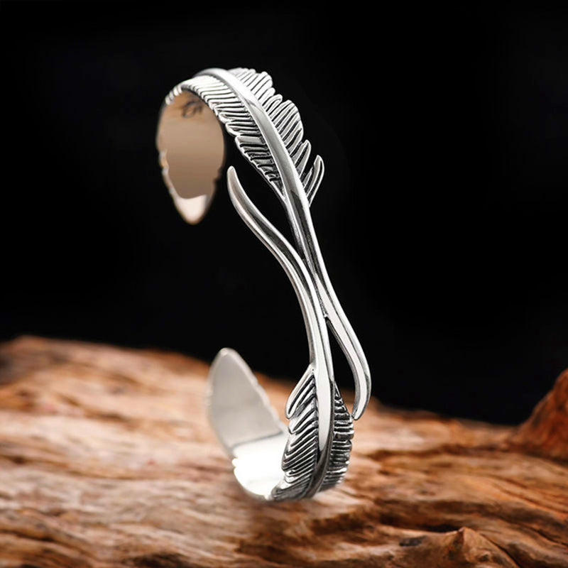 Sterling Silber Feder Manschettenarmband Für Damen